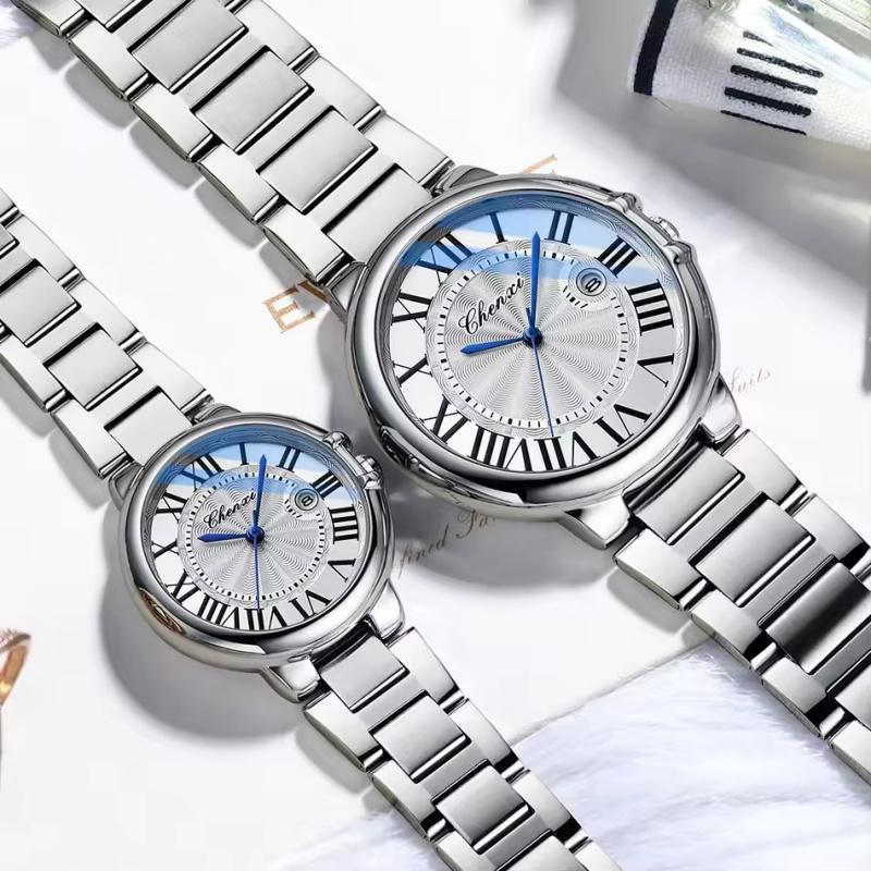 CHENXI 039 Men's and Women's Couple Quartz Watch Luxury Top Brand Waterproof Stainless Steel Strap Silver Date Couple Watch Gift