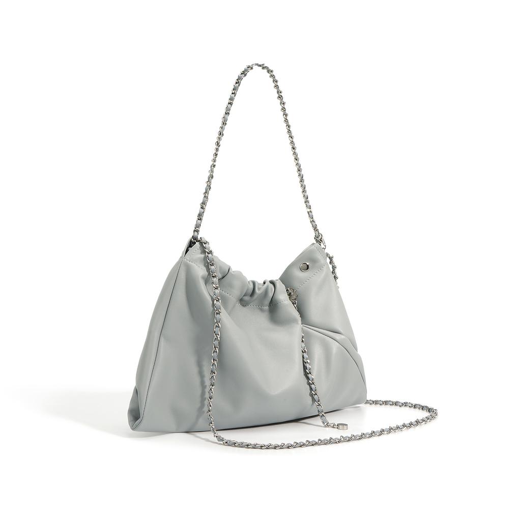 Niche Design Top-layer Leather Cloud Bag Double Bag Garbage Bag One Shoulder Crossbody Simple Fashion Bag Women
