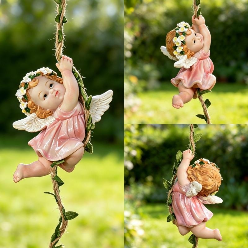 Elegant Flower Fairies Garden Statue Resin Hanging Angel Figurine Ornament With Hook For Balconies And Home Decoration