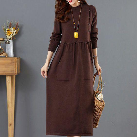 

Осенне-зимняя трикотажная юбка-свитер, женская длинная юбка выше колена с внутренним и верхним карманом, длинная юбка XXL кофейный