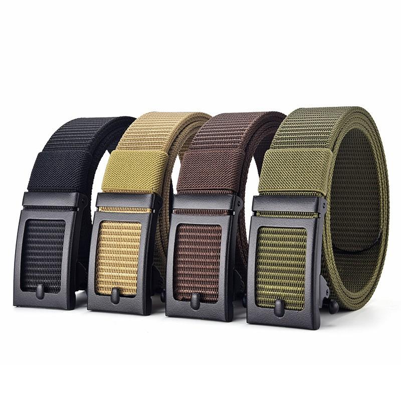 New toothless iron sheet automatic buckle nylon belt for men's outdoor leisure, breathable canvas belt, versatile pants belt
