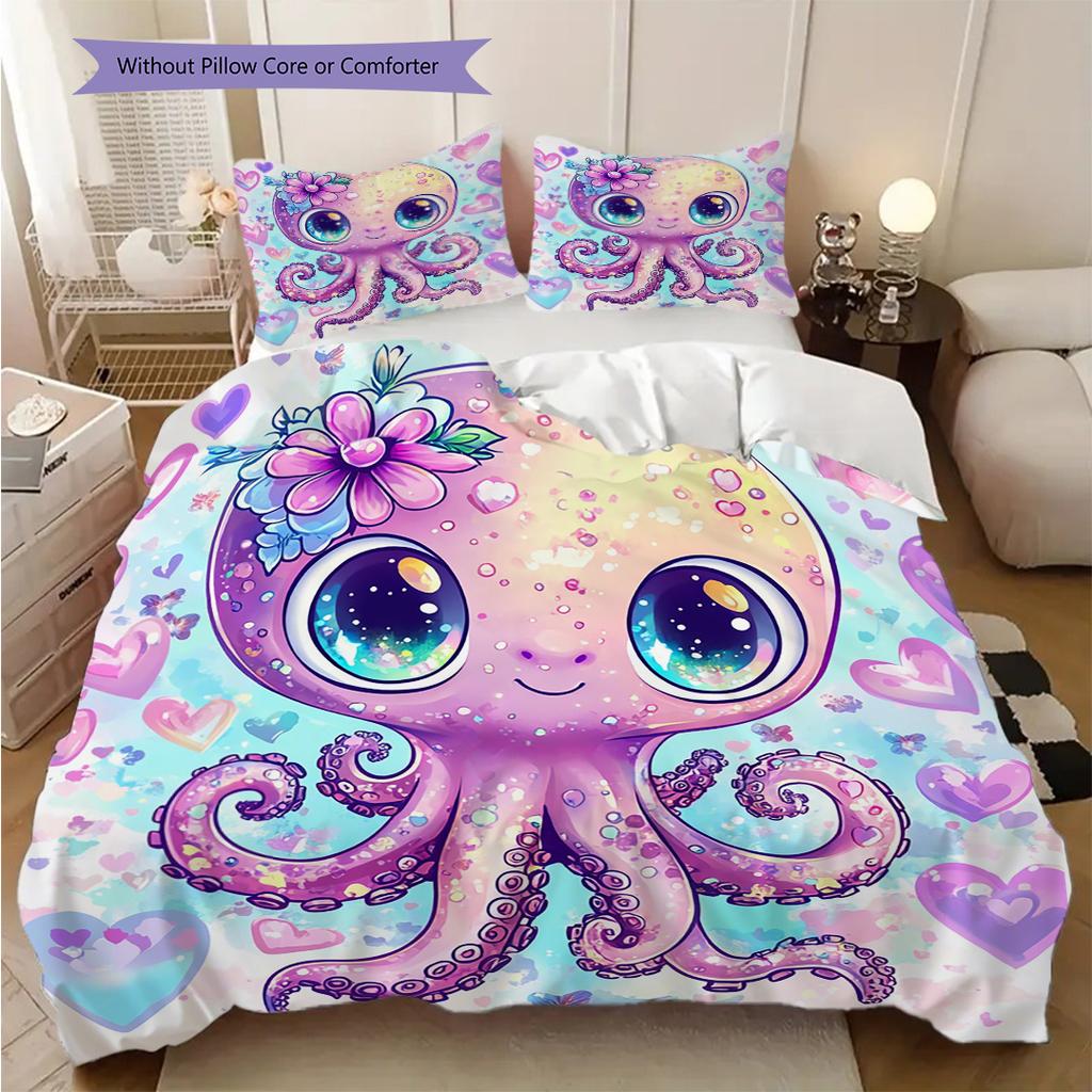 Octopus Pattern Bedding Quilt Set Quilt Cover Pillowcase Home Decoration Birthday Gift (1 * duvet cover + 2 * pillowcase, without core)