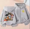 A4 Cartoon Trio Hooded Cardigan for Kids, Double-Sided Print Loose Casual Sweatshirt, Spring/Autumn.