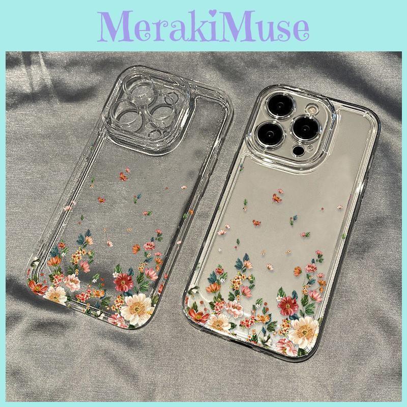 Iphone 15 For Pro Max Transparent Phone Case With Flower Print Decoration Design