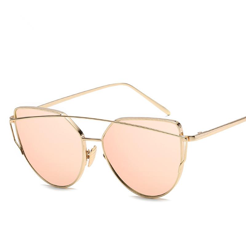 New Cat Eye Vintage Brand Designer Gold Mirror Sunglasses For Women Metal Reflective Flat Lens Sun Glasses Uv400 Eyewear