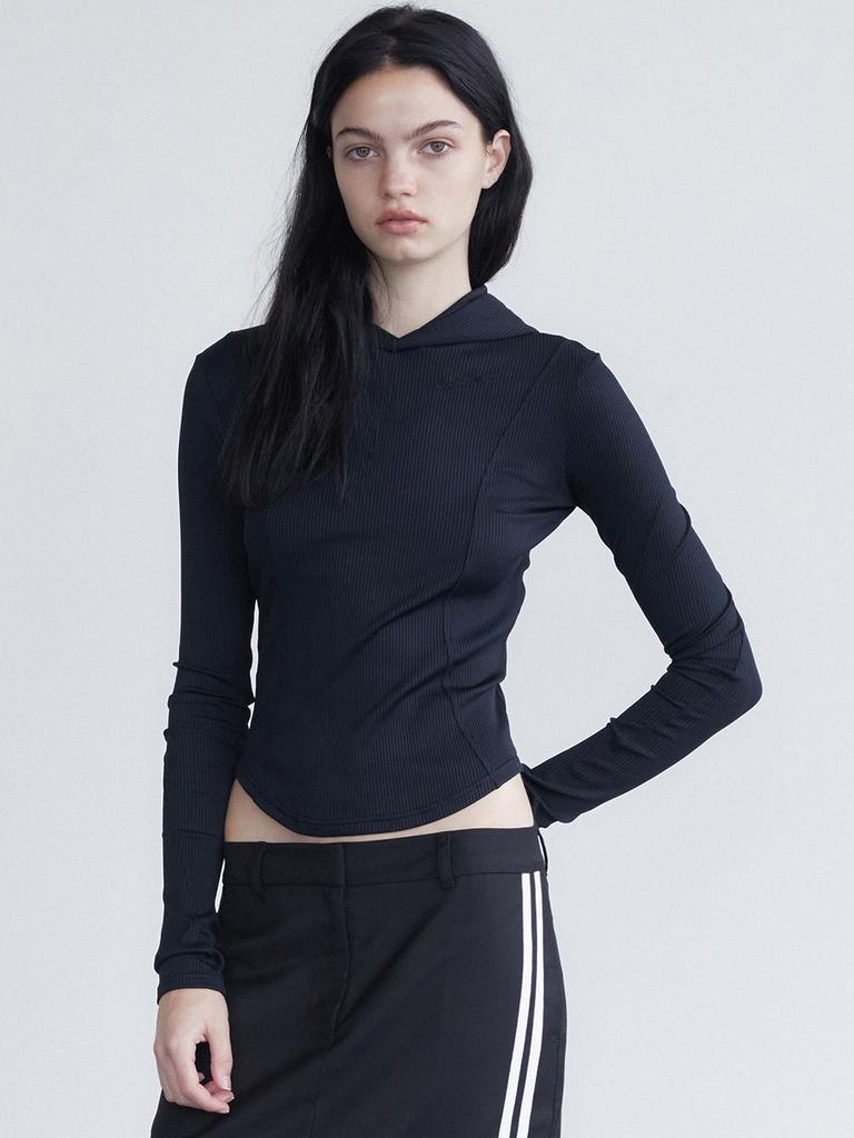 Holpeipeo Tight Ribbed Hoodie - Black