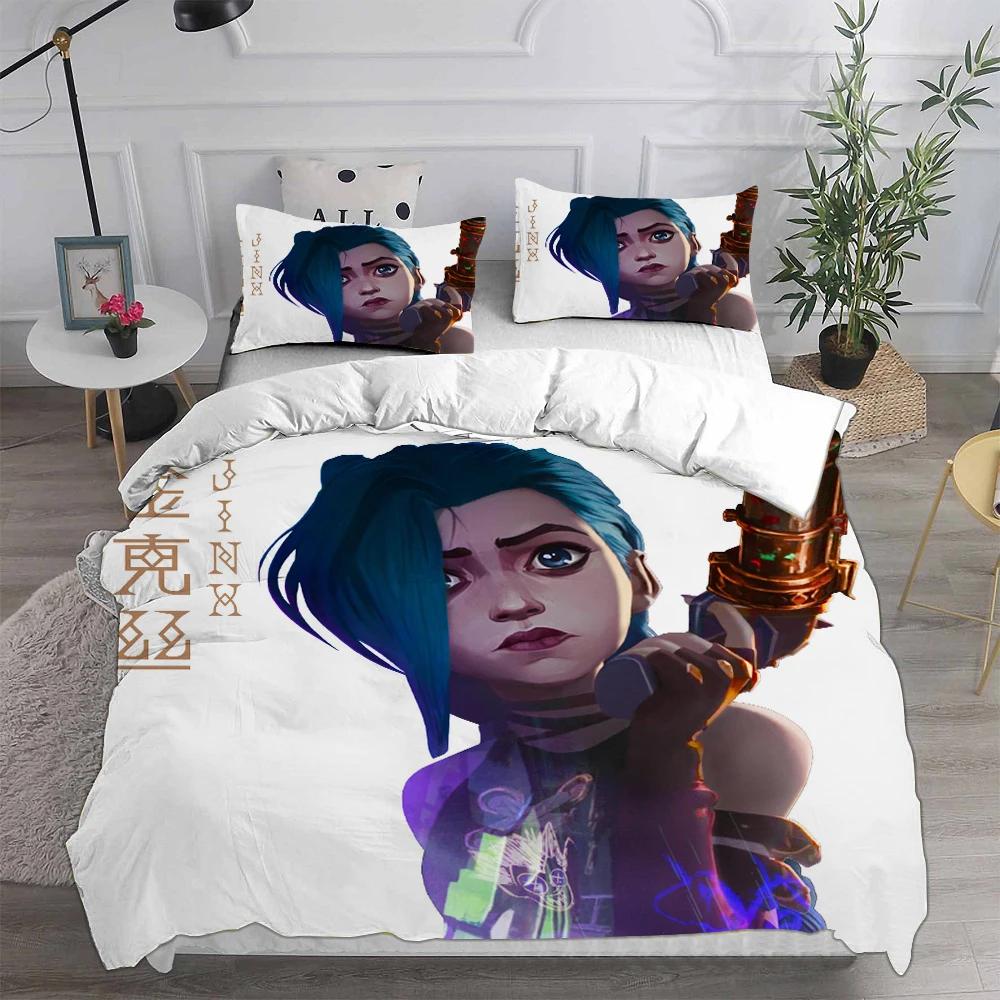 3D Print Game Girs Jinx Arcane Bedding Set Pillowcase Duvet Cover Double Twin Full Queen King Adult Kids Bedclothes Quilt Cover