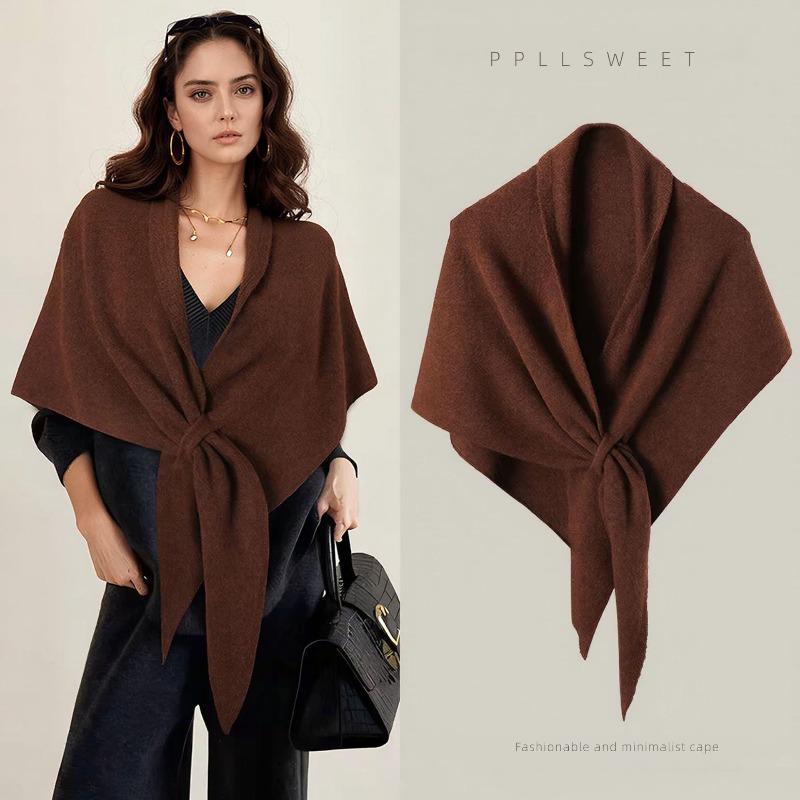 Big shawl triangle scarf women's autumn and winter warm versatile wear knitted cape retro autumn and winter wool cape scarf