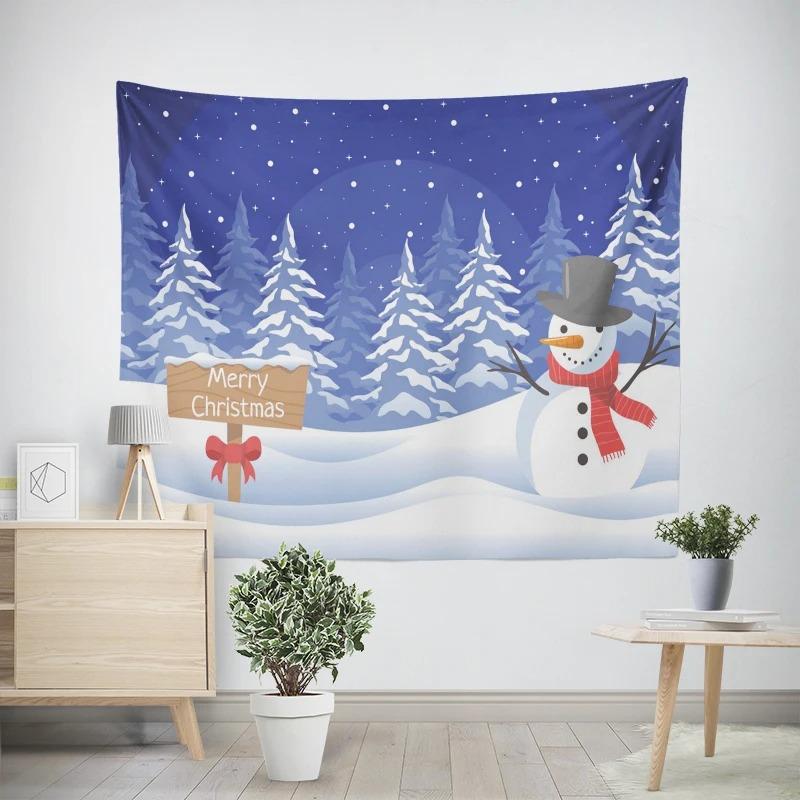 New Year Christmas Snowman Gift Box Pattern Living Room Bedroom Decorative Tapestry