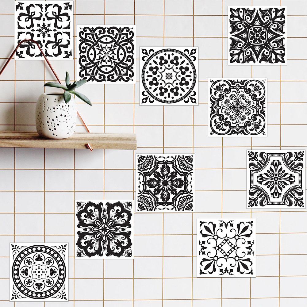 10 Pcs Simple Black and White Retro Geometric Pattern Wall Sticker Home Kitchen Decoration Wall Art