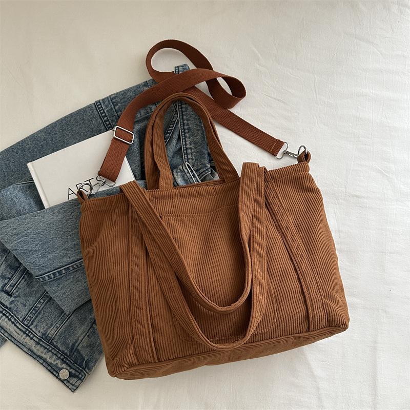 

Simple Corduroy Shoulder Bags for Women Large Capacity Students Book Tote Handbags Solid Color Versatile Female Crossbody Bag коричневий
