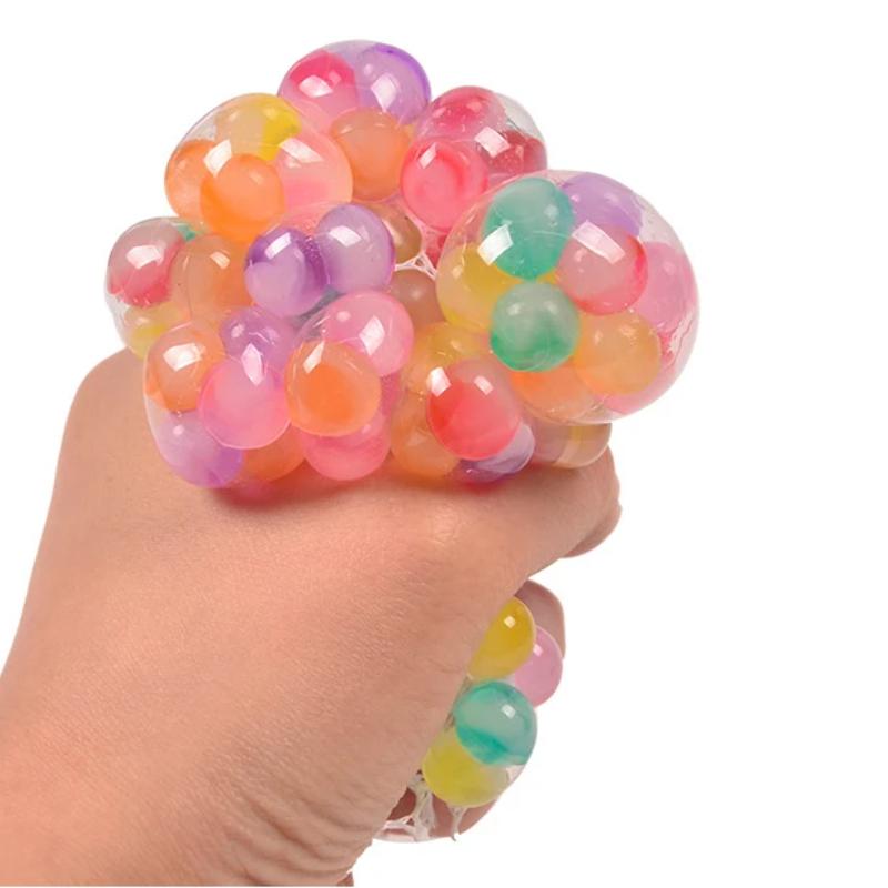 Rainbow Bead Squishy Fidget Ball Stress Reliever Toy for Kids Adults Fun Pressure Reducing Sensory Play