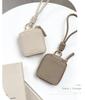 Genuine Leather Mini Pouch with Mirror, Key Case, Smart Key, Card Holder, Hand Strap, Carabiner, Round Zipper, for Men and Women (Grey Beige)