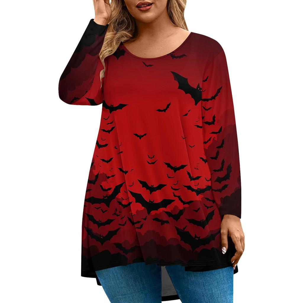 Dames Mode Grote Maat Ronde Hals Lange Mouwen Casual Halloween Print Losse Pullover Top