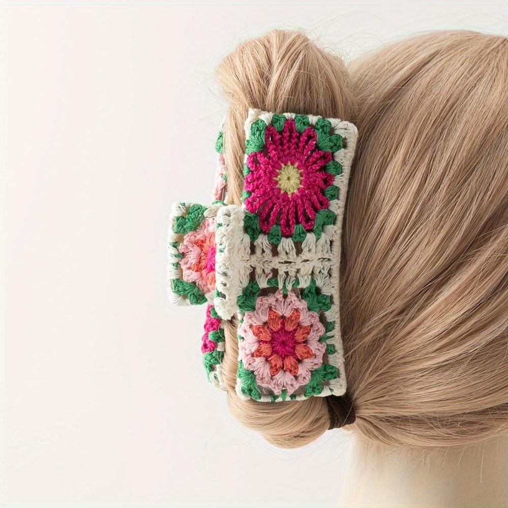 

Women s Flower Knitted Hair Clip. Large, non-slip grip for daily styling & high buns. чистый