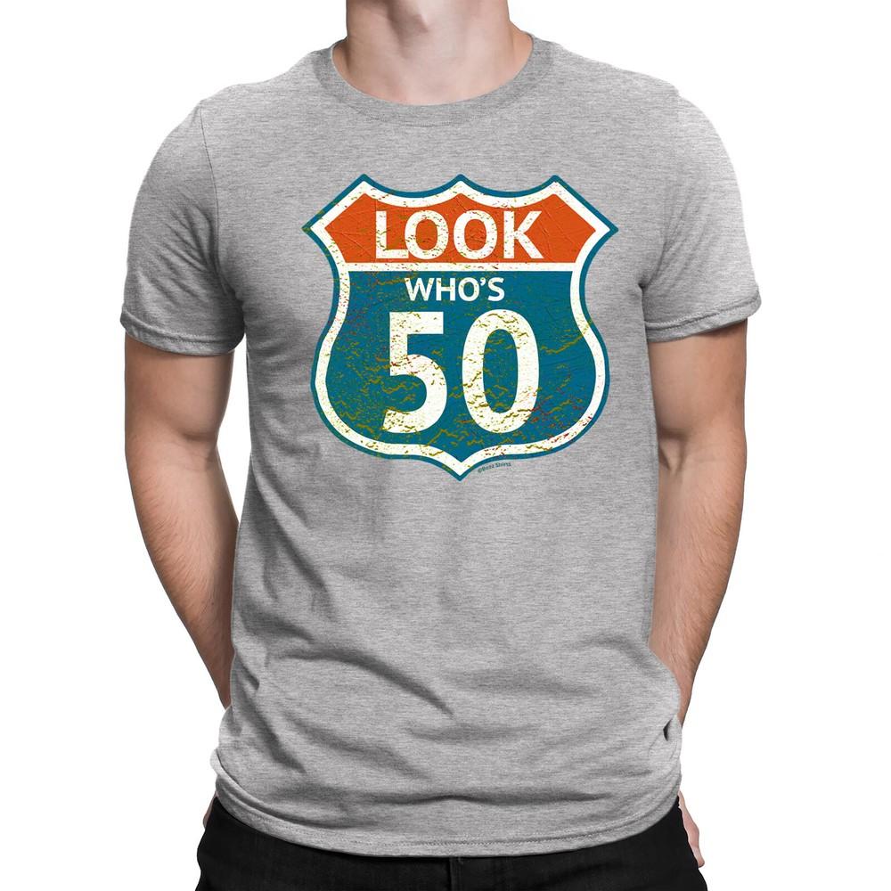 

Mens 50th Birthday T-Shirt LOOK WHOS 50 Birthday Gift Route 66 Retro 2XL