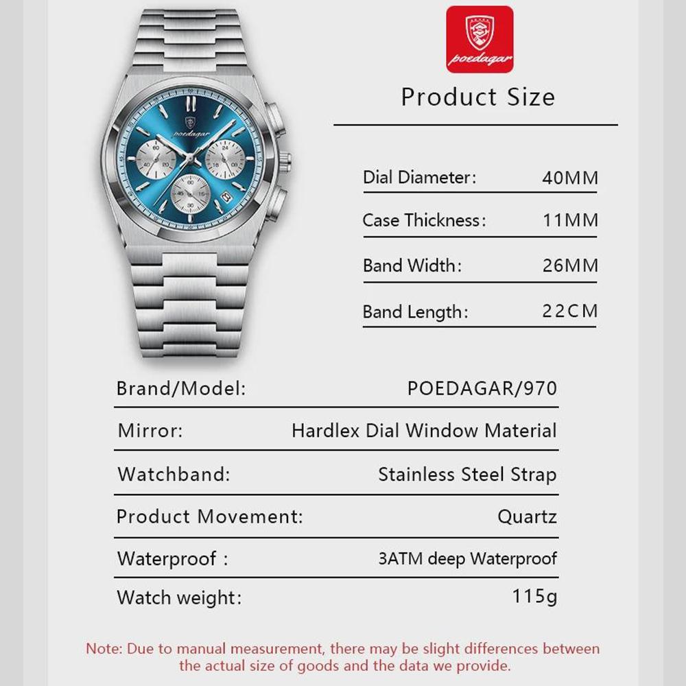 Classical Chronograph Watch Men Luxury Sport Three-Eyes Multifunction Quartz Wristwatch Man Clock Waterproof Luminous Date