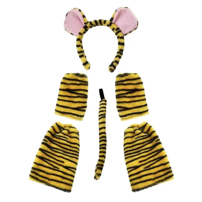 Deer/Elephant/Cheetah/Bear/Dog/Leopard Costume Set Ear Headbands Tail Bows Halloween Christmas Animal Cosplays Costume
