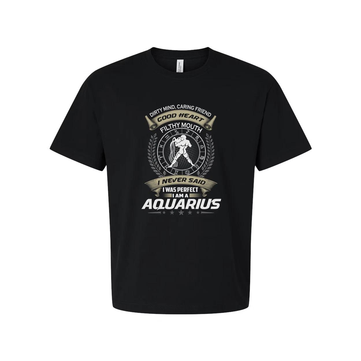 Aquarius Zodiac Unisex Graphic Tee With Crest Emblem And Laurel Wreath Design Fo 4XL