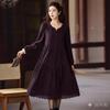 Elegant Plus Size Lace Long-Sleeve Dress for Women - 2025 European Autumn Collection