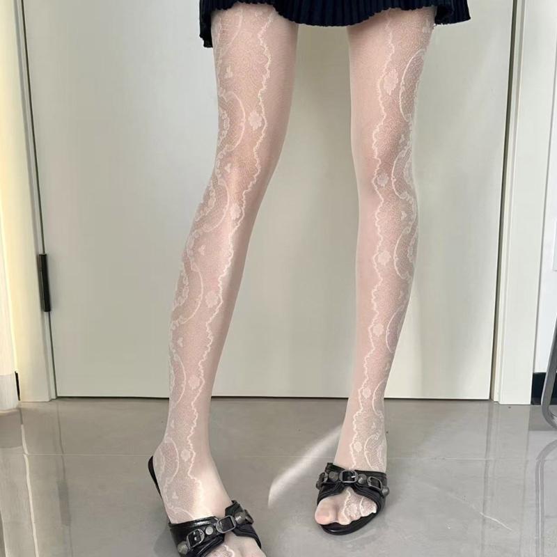 Artistic Flower Pattern Hosiery Breathable Nylon Stockings With Reinforced Toe Pantyhose For Prom Occasion