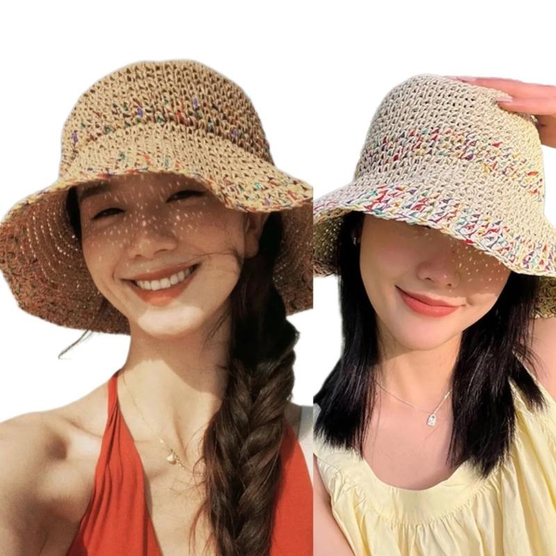 Elegant Straw Hat Bucket Hat Handwoven Breathable Crocheted Hat Holiday Vacation Hat Western Wide Brimmed