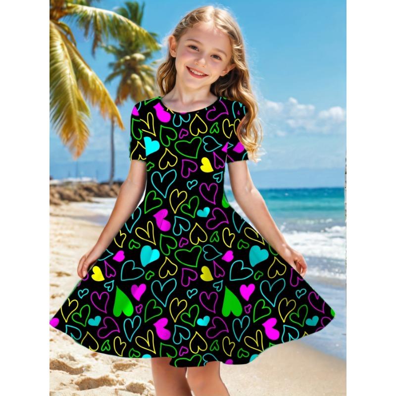 [Girls' Butterfly Dress] Holiday Party Girl Short Sleeve Dress - 3D Butterfly Princess Print,