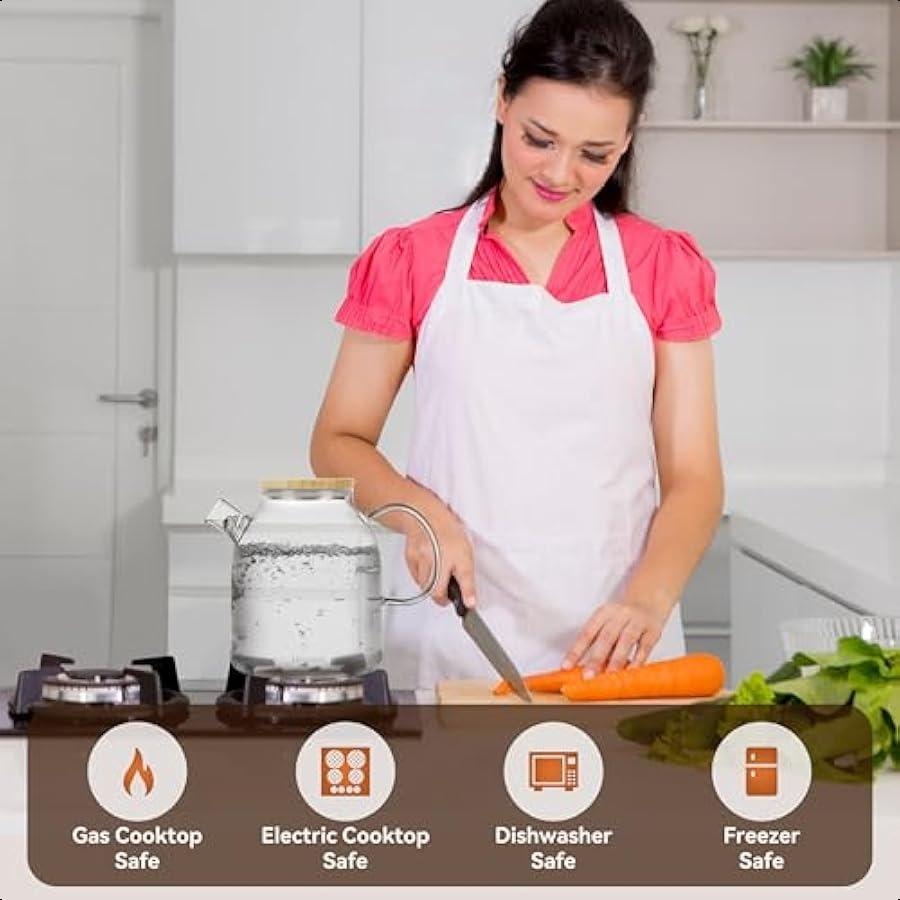 1500ml Glass Teapot with Bamboo Lid 50oz Stovetop Safe Borosilicate Glass Tea Kettle with Infuser for Blooming Tea Fruit Tea Lo