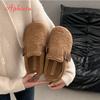 Fashion Aphixta Rose Red Cotton Warm Winter Slippers Fashion Buckle Belt Platform Slippers for Women 2024 Winter Plush Warm Cotton Shoe