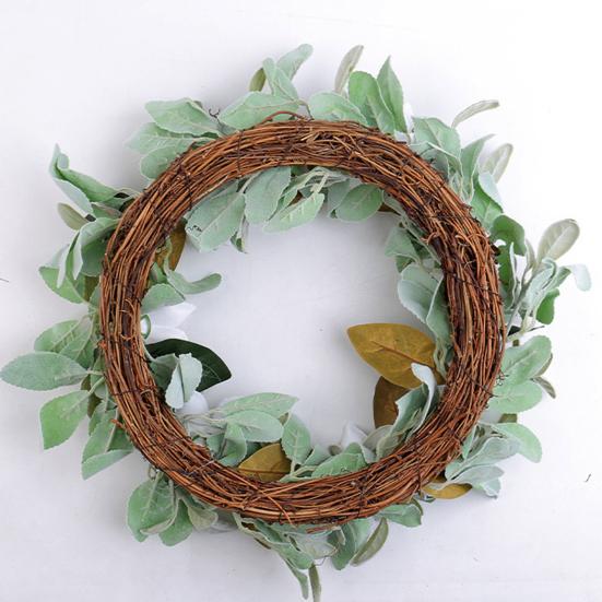 Guirlanda Artificial de Magnólia de 15 Polegadas para Porta da Frente Primavera Verão Guirlanda Floral Falsa com Folhagem para Varanda Entrada Sala de Estar Decoração de Parede