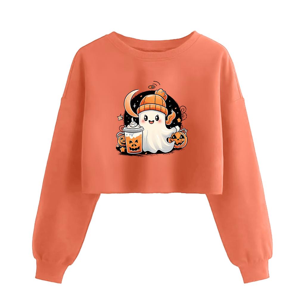 Women's Fashion Halloween Printed Navel-Exposed Long Sleeve Pullover Sweatshirt