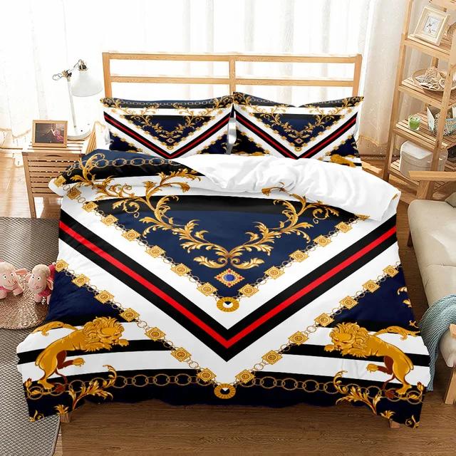 Luxury Baroque Pattern Bedding Set Golden Duvet Cover Set Twin Double Queen King Size Comforter Cover Set for Gift Bed Linen