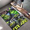 Sports Area Rug, Valentino Rossi 46 VR46 Monster Energy Neon Green Helmet Bike Print, Garage Decor, Non-Slip Mat