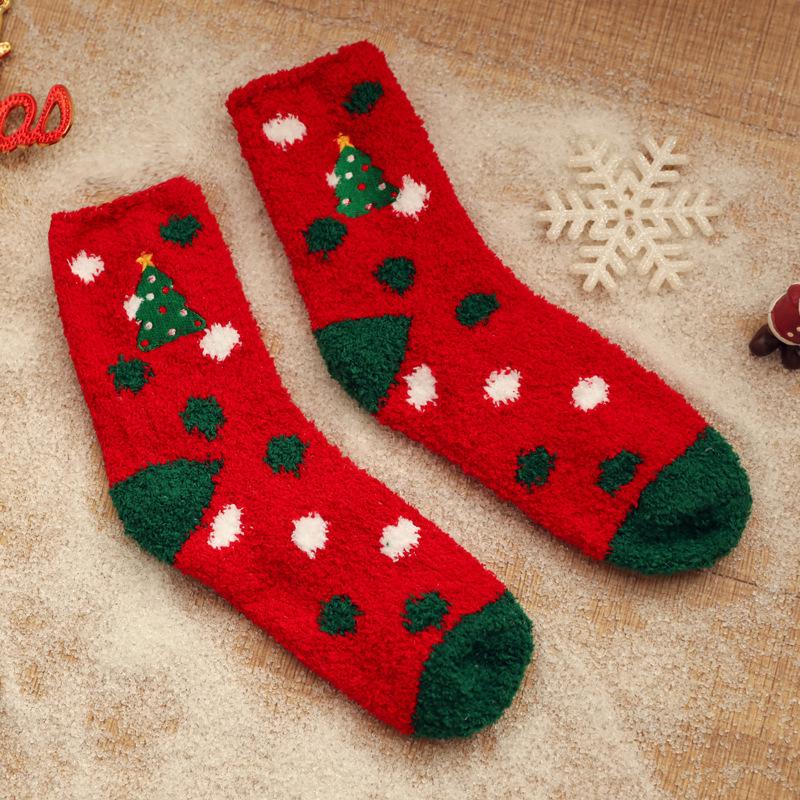 Women's Coral Fleece Mid-Calf Socks - Thickened, Half-Velvet, Winter Home & Floor Wear, Autumn/Christmas Style