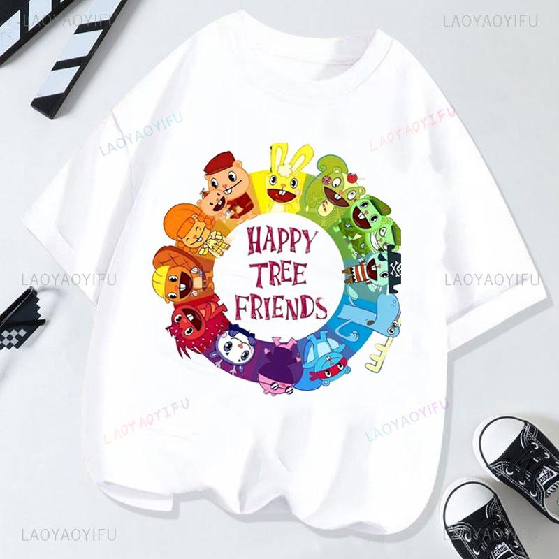 Camiseta Happy Tree Friends Estilo Kawaii Lindo Abrazos Dibujos Animados Gráfico Manga Corta Camiseta Oversize Casual Divertido Ropa Y2k