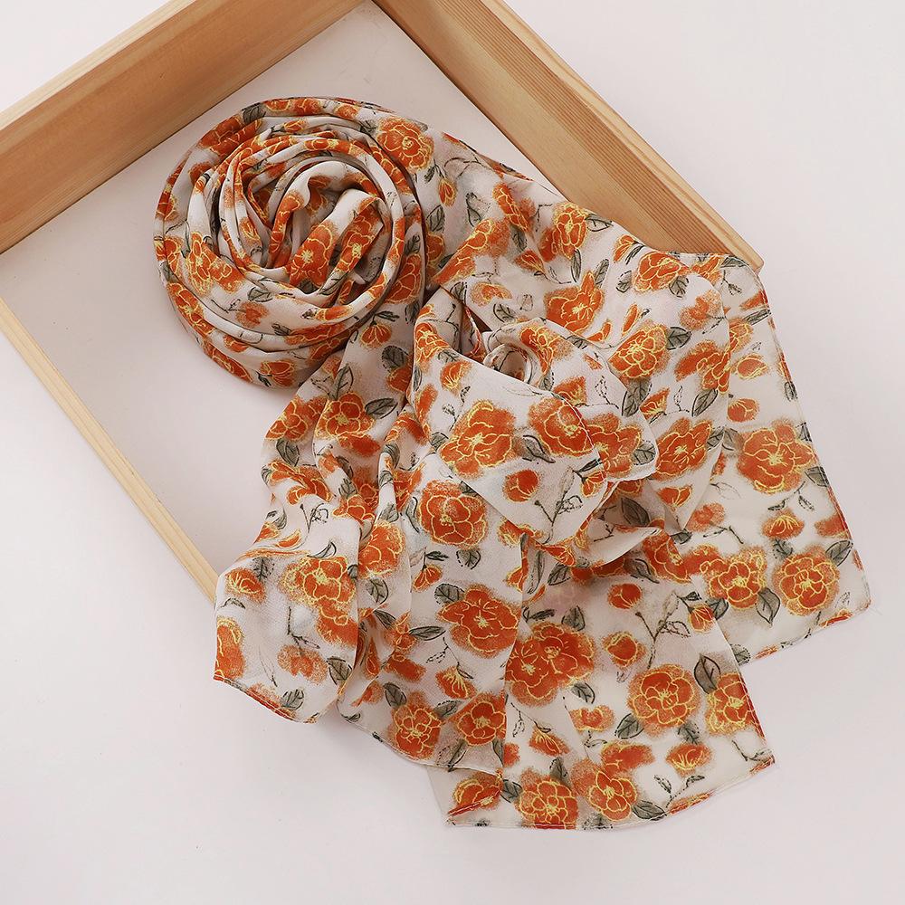 New Printed Hijabs Shawl Bubble Chiffon Hijabs Woman Design Flower Shawls Muslim Scarves Headscarf Wraps Turbans Long Scarves