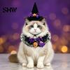Halloween Costume for Small Pets 1 Set Cat Costume, Wizard Hat And Lace Bandana, Ruffled Bib Dog with Bow Bell, Holiday Party Outfit Dogs, Cats