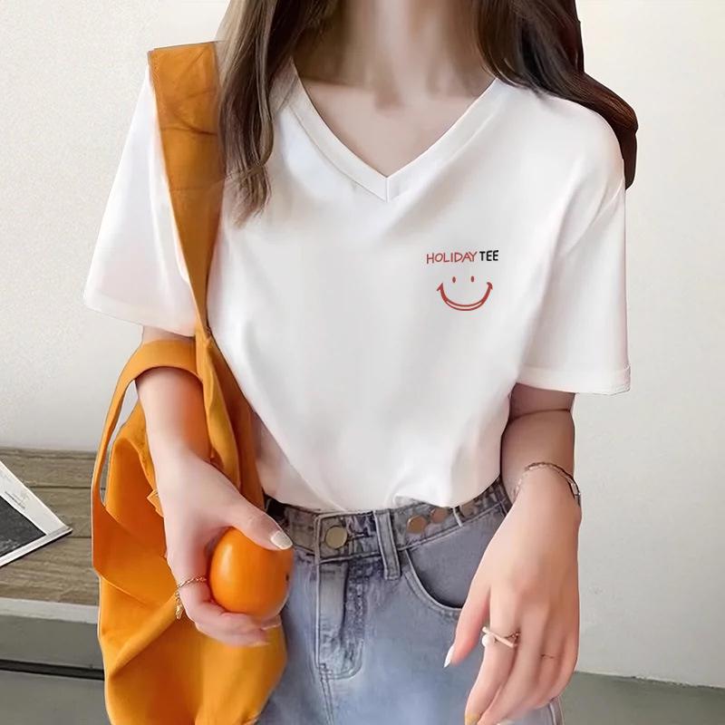 

Women s Pink Smiley Face Loose Short Sleeve T-Shirt - Summer 2025 Trend L
