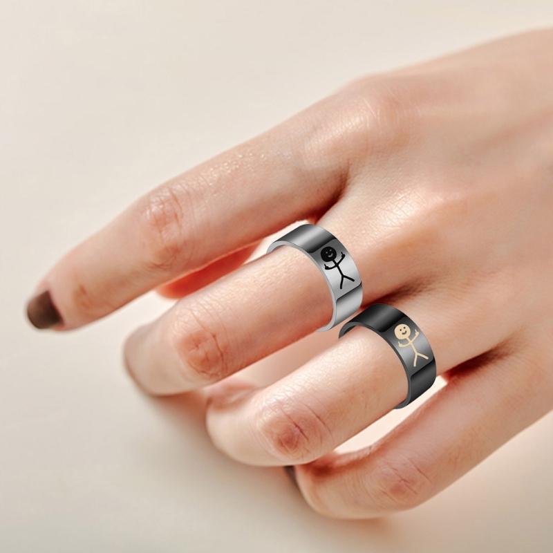 Titaniums Steel Hip Hop Doodles Ring Simple Funny Middle Fingers Ring Costume Props Party Jewelry Gift for Men Women
