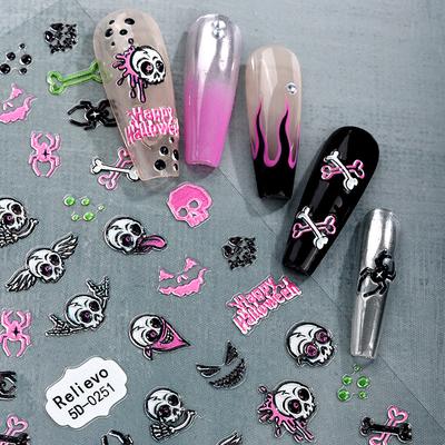 New Halloween Nail Art Stickers Embossed Skull Ghost Cartoon Nail Stickers Decoration