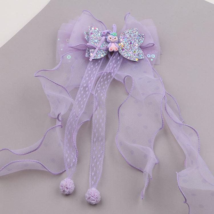 

Корейская заколка для волос с бантом принцессы и ниспадающей синей лентой