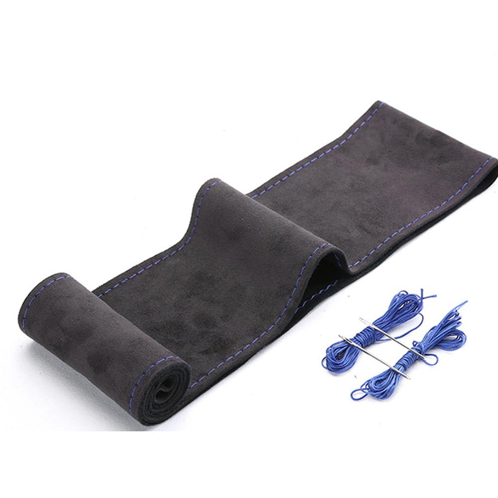 Suede Cowhide DIY Hand Sewn Car Steering Wheel Covers Auto Steering Wheel Protector Fashion Non-slip 38cm Car Accessories
