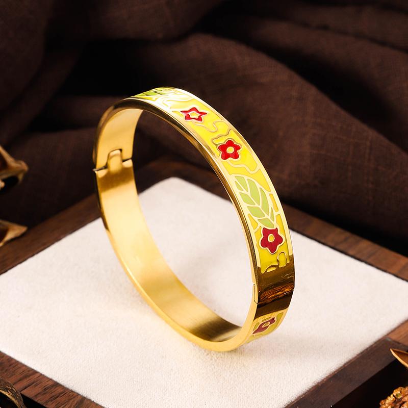 Bracciale Geometrico Aperto in Metallo Color Oro Acciaio Inossidabile Smaltato Vintage, Gioiello da Polso Geometrico Allargato Apribile, Regalo Quotidiano da Polso per Donna