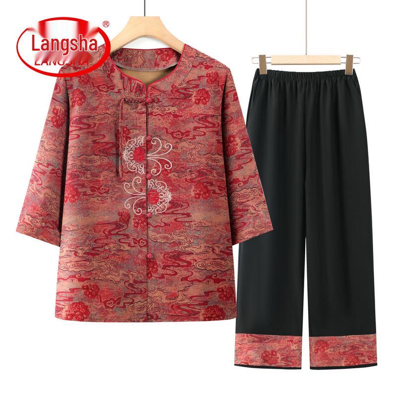 LangSha Elderly Women s Summer New Chinese Style Two-Piece Set 4XL