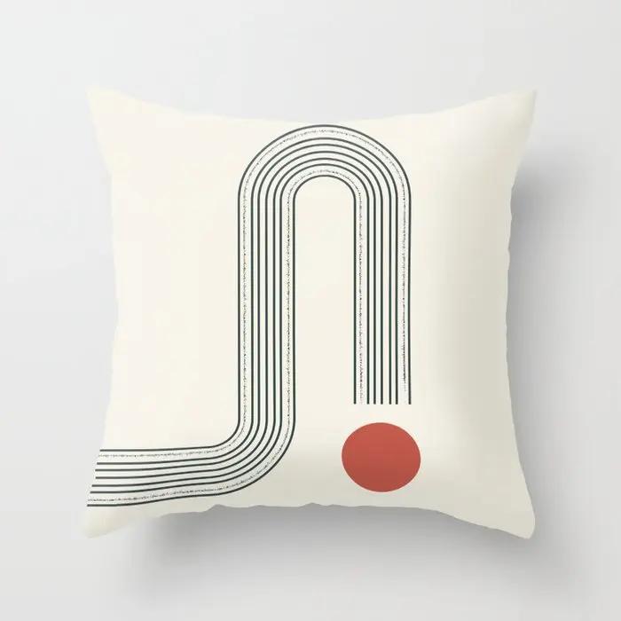 Modern Abstract Throw Pillow Cover Geometric Round Line Sunset Cushion  Home Sofa Chair