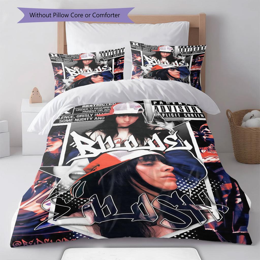 Billie Eilish Bedding Quilt Set Quilt Cover Pillowcase Home Decoration Birthday Gift (1 * Duvet Cover + 2 * Pillowcase, Without Core)