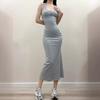 U-neck low-cut button-fitting dress, long dress, pure lust, Spice Girl sleeveless hip-wrapped skirt, slim bottom vest skirt