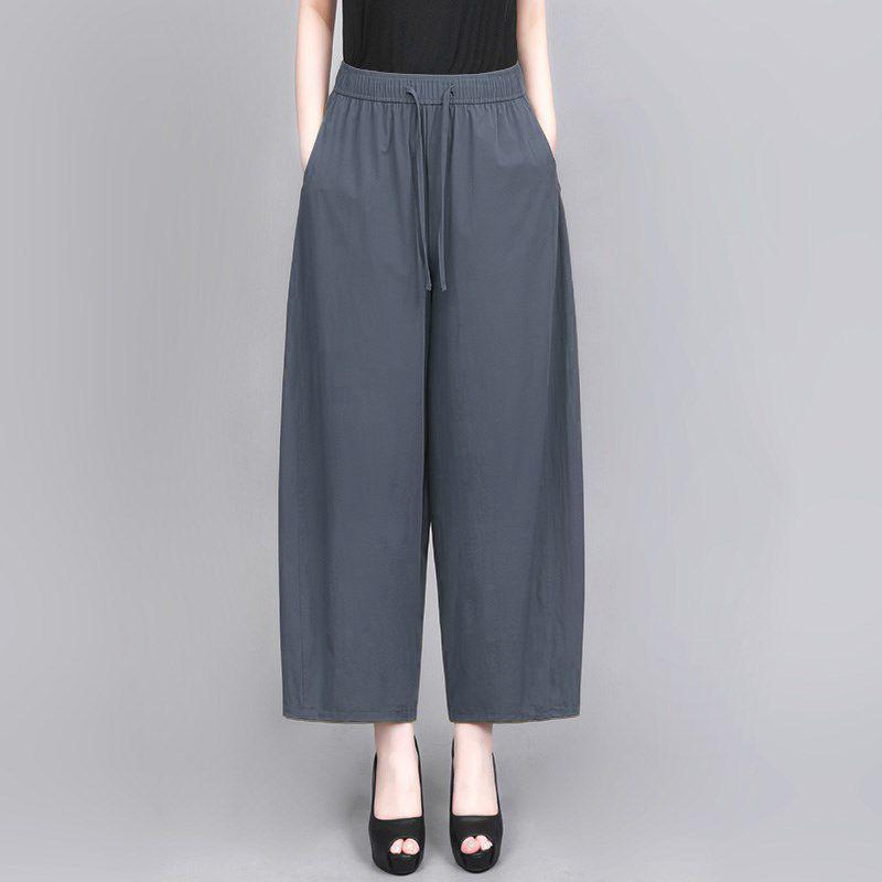 Women's 100% Cotton Cropped Wide-Leg Lantern Pants - Summer 2026 New Arrival, Loose and Casual Trousers for Moms
