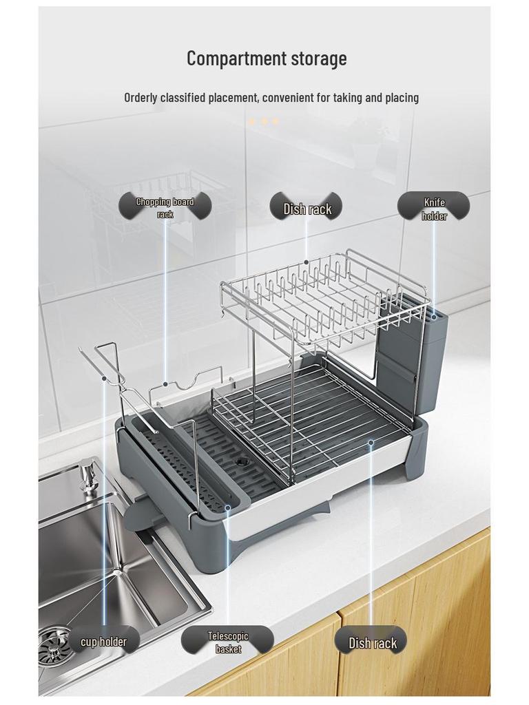 Telescopic Kitchen Storage & Drain Rack with Dish Drainer