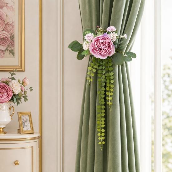1Pc Artificial Flowers Curtain Curtain Tie Realistic Tieback Decorative Flower Peony Rose Sunflower